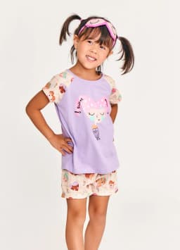 Miniatura CONJ. PIJAMA DOCE CORACAO OFF WHITE E ROXO BB P 1