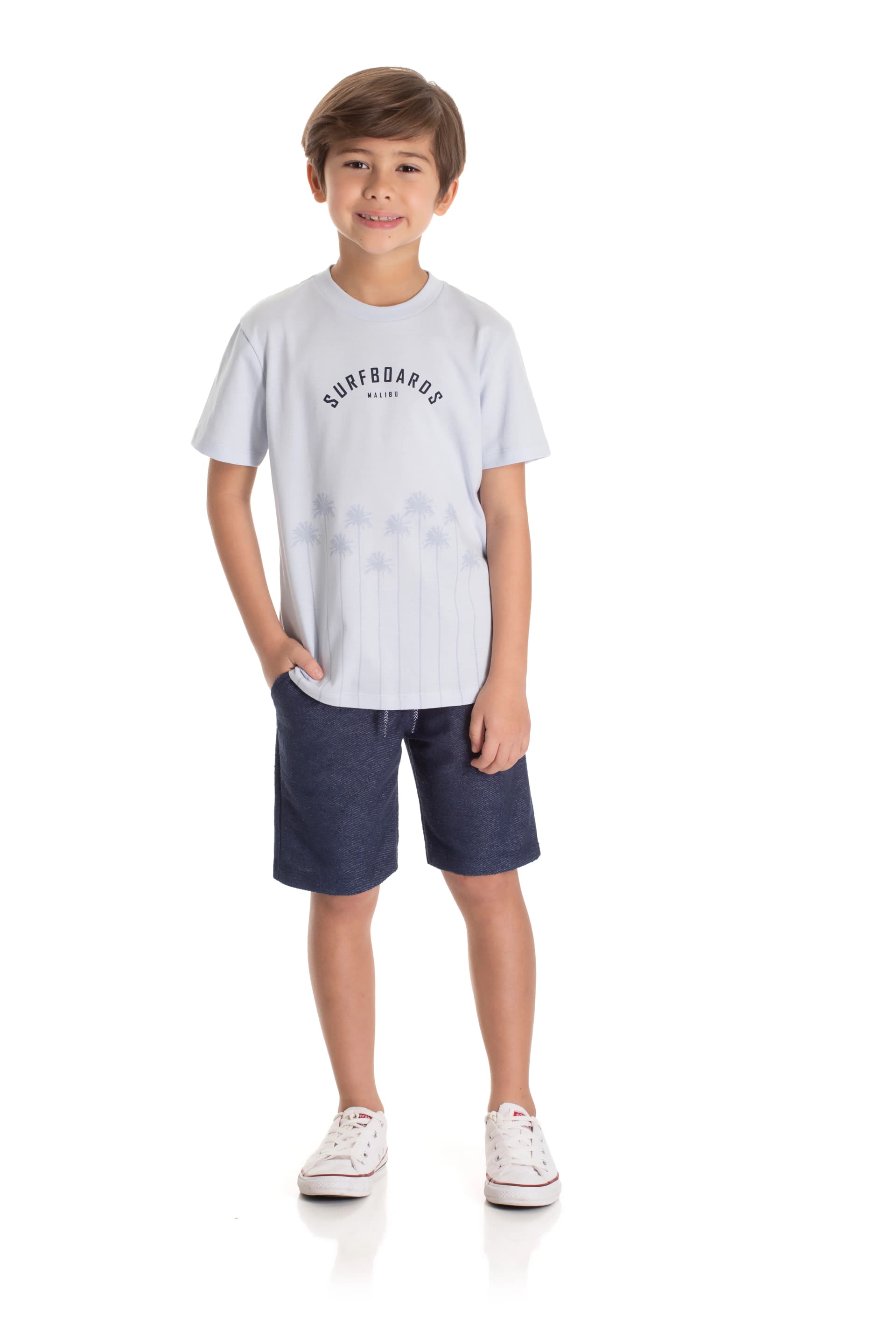 CONJ. CAMISETA MEIA MALHA E BERMUDA MOLETOM ECO CRAVINA