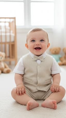 Miniatura CONJUNTO BODY,COLETE,GRAVATINHA E BERMUDA ACONCHEGO LINHO SOCIAL / BEGE 1